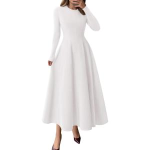 imagePRETTYGARDEN Cocktail Dresses for Women 2025 Elegant Classy Fall Long Sleeve Midi A Line Flowy Modest Winter Party DressWhite