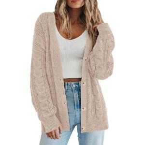 imagePRETTYGARDEN Womens Chunky Cardigan Sweaters 2025 Fall Oversized Cable Knit Long Sleeve Open Front Cardigans Winter ClothingApricot