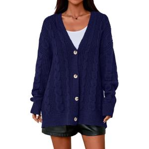 imagePRETTYGARDEN Womens Chunky Cardigan Sweaters 2025 Fall Oversized Cable Knit Long Sleeve Open Front Cardigans Winter ClothingNavy Blue