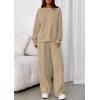 imagePRETTYGARDEN 2 Piece Sets For Women Fall Trendy Long Sleeve Sweatshirt Wide Leg Pants Loungewear Set Matching SweatsuitLight Khaki