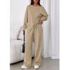 imagePRETTYGARDEN 2 Piece Sets For Women Fall Trendy Long Sleeve Sweatshirt Wide Leg Pants Loungewear Set Matching SweatsuitLight Khaki