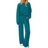 imagePRETTYGARDEN 2 Piece Sets For Women Fall Trendy Long Sleeve Sweatshirt Wide Leg Pants Loungewear Set Matching SweatsuitBlue Green