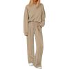 imagePRETTYGARDEN 2 Piece Sets For Women Fall Trendy Long Sleeve Sweatshirt Wide Leg Pants Loungewear Set Matching SweatsuitLight Khaki