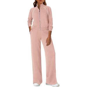 imagePRETTYGARDEN Womens 2 Piece Outfits Sweatsuits 2025 Fall Full Zip Sweatshirts Workout Pants Matching Lounge Sets TracksuitsLight Pink