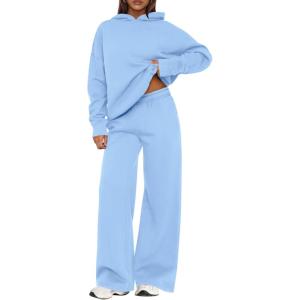 imagePRETTYGARDEN Womens Sweatsuits 2 Piece Set 2025 Casual Winter Long Sleeve Hoodie Loose Wide Leg Sweatpants Fall TracksuitLight Blue