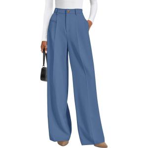imagePRETTYGARDEN Womens Wide Leg Dress Pants 2025 Business Casual Flowy Work Palazzo Pants High Waisted Slacks TrousersGrey Blue