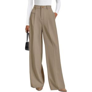 imagePRETTYGARDEN Womens Wide Leg Dress Pants 2025 Business Casual Flowy Work Palazzo Pants High Waisted Slacks TrousersLight Khaki