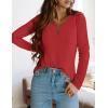 imagePRETTYGARDEN Long Sleeve Shirts for Women 2025 Fall V Neck Waffle Basic Tee Dressy Casual Winter Blouses Knit Tunic TopsRed