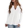 imagePRETTYGARDEN Long Sleeve Shirts for Women 2025 Fall V Neck Waffle Basic Tee Dressy Casual Winter Blouses Knit Tunic TopsWhite