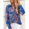 imagePRETTYGARDEN Womens Floral Blouses Dressy Casual V Neck Button Down Shirts Lantern Long Sleeve Boho Chiffon Fall Tops 2025Blue