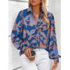 imagePRETTYGARDEN Womens Floral Blouses Dressy Casual V Neck Button Down Shirts Lantern Long Sleeve Boho Chiffon Fall Tops 2025Blue