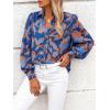 imagePRETTYGARDEN Womens Floral Blouses Dressy Casual V Neck Button Down Shirts Lantern Long Sleeve Boho Chiffon Fall Tops 2025Blue