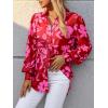 imagePRETTYGARDEN Womens Floral Blouses Dressy Casual V Neck Button Down Shirts Lantern Long Sleeve Boho Chiffon Fall Tops 2025Red Big Floral