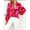 imagePRETTYGARDEN Womens Floral Blouses Dressy Casual V Neck Button Down Shirts Lantern Long Sleeve Boho Chiffon Fall Tops 2025Red Big Floral