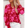 imagePRETTYGARDEN Womens Floral Blouses Dressy Casual V Neck Button Down Shirts Lantern Long Sleeve Boho Chiffon Fall Tops 2025Red Big Floral
