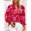 imagePRETTYGARDEN Womens Floral Blouses Dressy Casual V Neck Button Down Shirts Lantern Long Sleeve Boho Chiffon Fall Tops 2025Red Big Floral