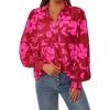 imagePRETTYGARDEN Womens Floral Blouses Dressy Casual V Neck Button Down Shirts Lantern Long Sleeve Boho Chiffon Fall Tops 2025Red Big Floral