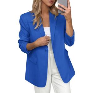 imagePRETTYGARDEN Blazers for Women Business Casual Outfits 2025 Fall Fashion Open Front Long Sleeve Suit Jackets Work BlazerBlue