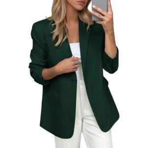 imagePRETTYGARDEN Blazers for Women Business Casual Outfits 2025 Fall Fashion Open Front Long Sleeve Suit Jackets Work BlazerDark Green