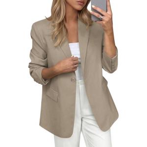 imagePRETTYGARDEN Blazers for Women Business Casual Outfits 2025 Fall Fashion Open Front Long Sleeve Suit Jackets Work BlazerKhaki