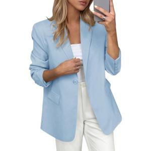 imagePRETTYGARDEN Blazers for Women Business Casual Outfits 2025 Fall Fashion Open Front Long Sleeve Suit Jackets Work BlazerLight Blue