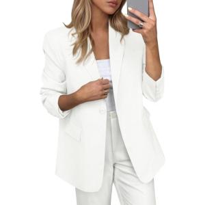 imagePRETTYGARDEN Blazers for Women Business Casual Outfits 2025 Fall Fashion Open Front Long Sleeve Suit Jackets Work BlazerWhite
