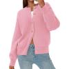 imagePRETTYGARDEN Cardigan for Women 2025 Fall Fashion Long Sleeve Trendy Button Down Work Office Sweaters Cute Winter JacketPink