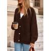imagePRETTYGARDEN Fall Chunky Cardigan Sweaters for Women 2025 Button Long Lantern Sleeve Knit Oversized Coats with PocketsBrown