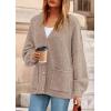 imagePRETTYGARDEN Fall Chunky Cardigan Sweaters for Women 2025 Button Long Lantern Sleeve Knit Oversized Coats with PocketsLight Khaki