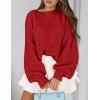 imagePRETTYGARDEN Sweaters for Women 2025 Fall Chunky Knit Long Sleeve Crew Neck Oversized Pullover Tops Winter Fashion ClothingRed
