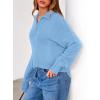 imagePRETTYGARDEN Womens Quarter Zip Pullover V Neck Fall Sweaters 2025 Long Sleeve Tops Collared Sweater Knit Winter ClothingLight Blue