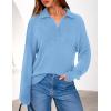 imagePRETTYGARDEN Womens Quarter Zip Pullover V Neck Fall Sweaters 2025 Long Sleeve Tops Collared Sweater Knit Winter ClothingLight Blue