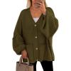 imagePRETTYGARDEN Fall Chunky Cardigan Sweaters for Women 2025 Button Long Lantern Sleeve Knit Oversized Coats with PocketsArmy Green