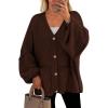 imagePRETTYGARDEN Fall Chunky Cardigan Sweaters for Women 2025 Button Long Lantern Sleeve Knit Oversized Coats with PocketsBrown