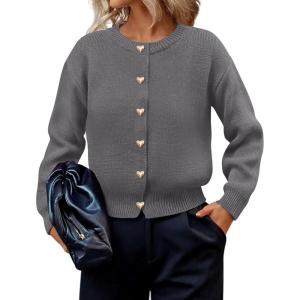 imagePRETTYGARDEN Cardigan for Women 2025 Fall Fashion Long Sleeve Trendy Button Down Work Office Sweaters Cute Winter JacketGrey