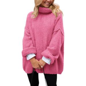imagePRETTYGARDEN Oversized Sweaters for Women 2025 Chunky Turtleneck Sweater Fall Clothes Long Sleeve Tops Winter ClothingPink