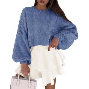 imagePRETTYGARDEN Sweaters for Women 2025 Fall Chunky Knit Long Sleeve Crew Neck Oversized Pullover Tops Winter Fashion ClothingMist Blue