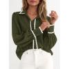 imagePRETTYGARDEN Womens Long Sleeve Button Down Shirts 2025 Trendy V Neck Loose Fit Fall Tops Collared Dressy Casual BlousesArmy Green