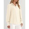imagePRETTYGARDEN Womens Long Sleeve Button Down Shirts 2025 Trendy V Neck Loose Fit Fall Tops Collared Dressy Casual BlousesBeige