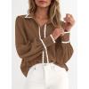 imagePRETTYGARDEN Womens Long Sleeve Button Down Shirts 2025 Trendy V Neck Loose Fit Fall Tops Collared Dressy Casual BlousesBrown