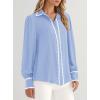 imagePRETTYGARDEN Womens Long Sleeve Button Down Shirts 2025 Trendy V Neck Loose Fit Fall Tops Collared Dressy Casual BlousesLight Blue