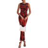 imagePRETTYGARDEN Wedding Guest Dresses for Women 2025 Summer Spring Floral Bodycon Sleeveless Mesh Maxi Long DressBlack Red Flower