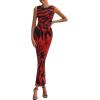 imagePRETTYGARDEN Wedding Guest Dresses for Women 2025 Summer Spring Floral Bodycon Sleeveless Mesh Maxi Long DressBlack Red Flower
