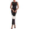 imagePRETTYGARDEN Wedding Guest Dresses for Women 2025 Summer Spring Floral Bodycon Sleeveless Mesh Maxi Long DressFloral Black