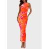 imagePRETTYGARDEN Wedding Guest Dresses for Women 2025 Summer Spring Floral Bodycon Sleeveless Mesh Maxi Long DressFloral Orange