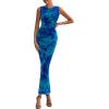 imagePRETTYGARDEN Wedding Guest Dresses for Women 2025 Summer Spring Floral Bodycon Sleeveless Mesh Maxi Long DressGreen Blue Flower