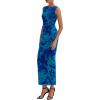 imagePRETTYGARDEN Wedding Guest Dresses for Women 2025 Summer Spring Floral Bodycon Sleeveless Mesh Maxi Long DressGreen Blue Flower