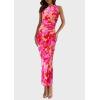 imagePRETTYGARDEN Wedding Guest Dresses for Women 2025 Summer Spring Floral Bodycon Sleeveless Mesh Maxi Long DressPink Floral