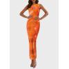 imagePRETTYGARDEN Wedding Guest Dresses for Women 2025 Summer Spring Floral Bodycon Sleeveless Mesh Maxi Long DressPrint Orange
