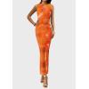 imagePRETTYGARDEN Wedding Guest Dresses for Women 2025 Summer Spring Floral Bodycon Sleeveless Mesh Maxi Long DressPrint Orange